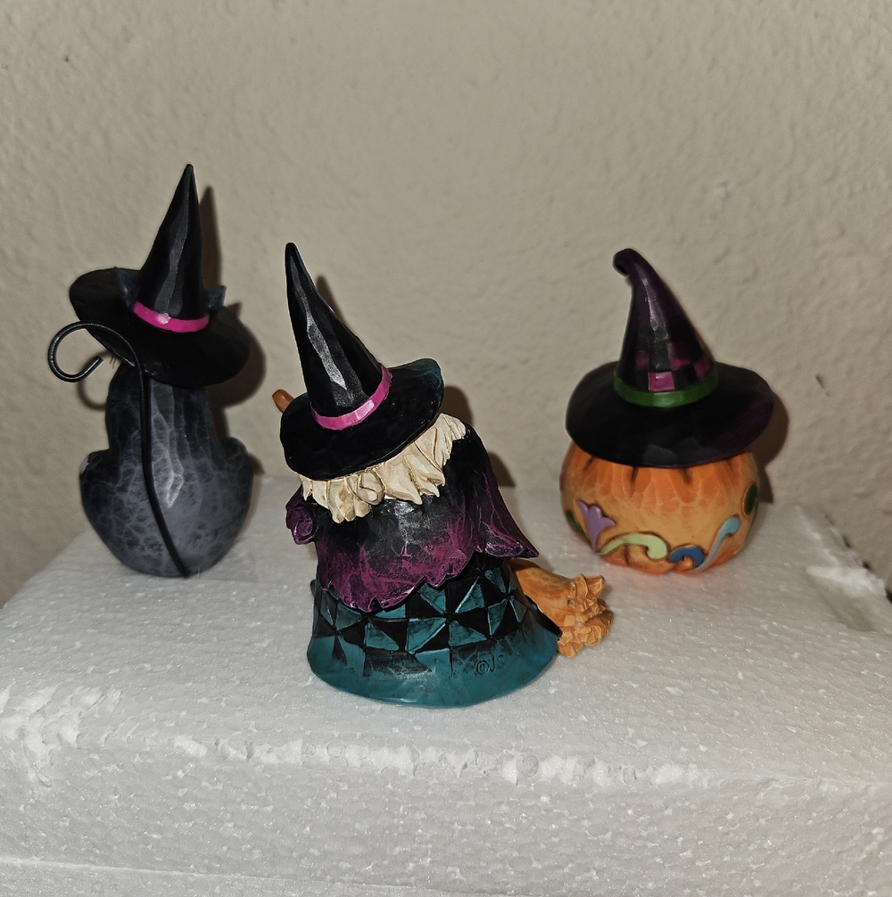 Jim Shore Mini Halloween Pumpkin/Cat/Witch Figurine Set - Picture 3 of 11